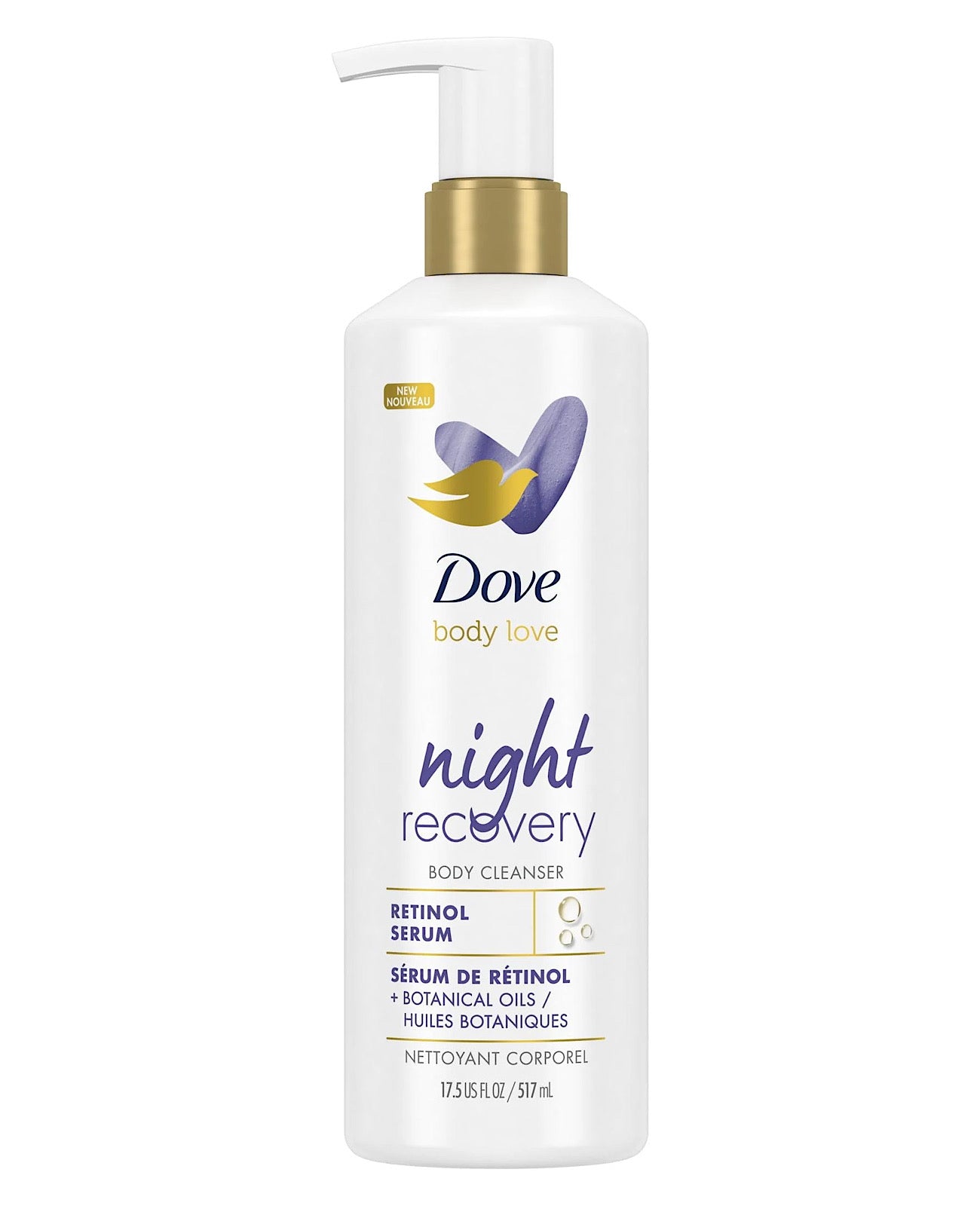 Dove Body Love Night Recovery – Nettoyant Corps au Sérum de Rétinol & Huiles Botaniques
