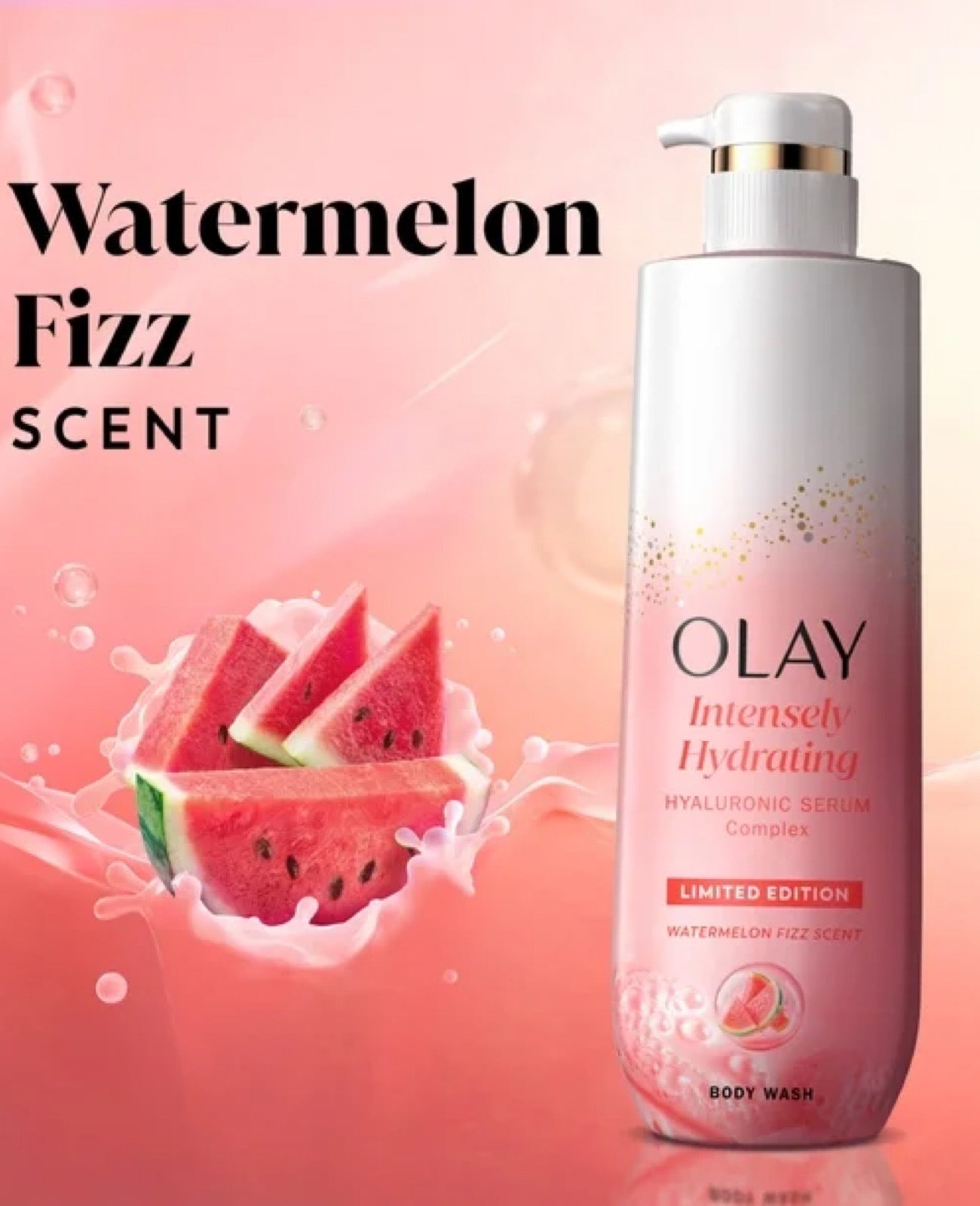 Olay Intensely Hydrating – Gel Douche au Sérum Hyaluronique, Parfum Watermelon Fizz
