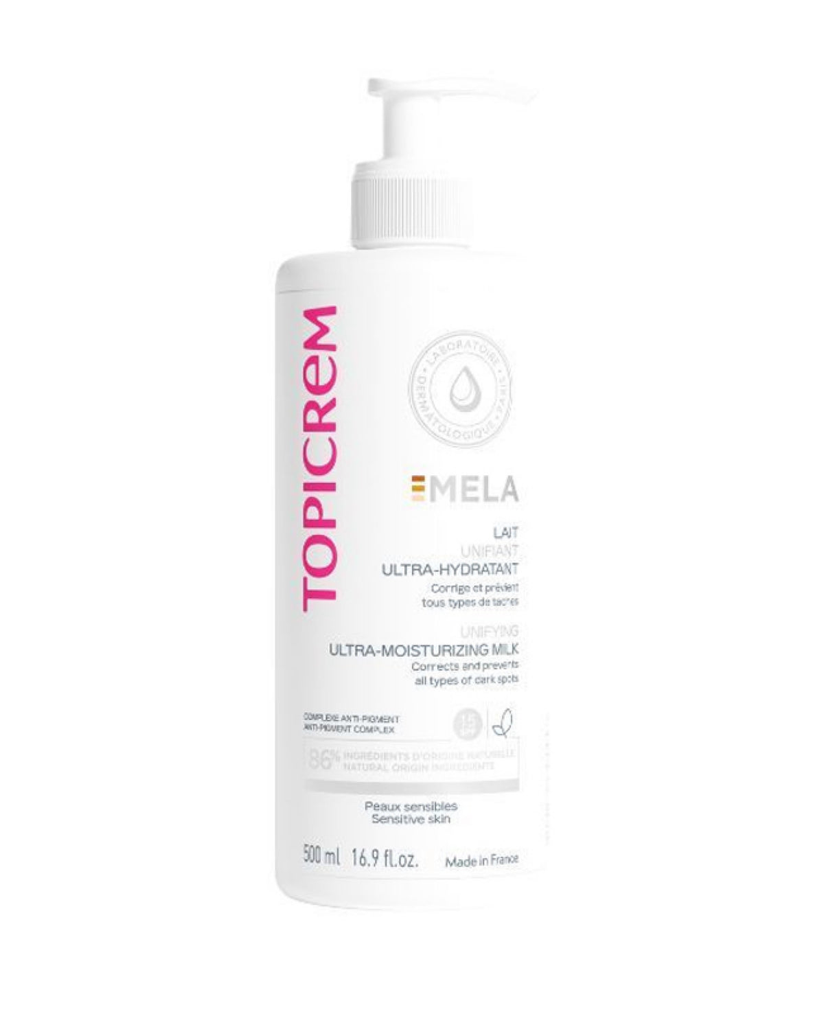 Lait Unifiant Ultra-Hydratant MELA – Topicrem | 500 ml