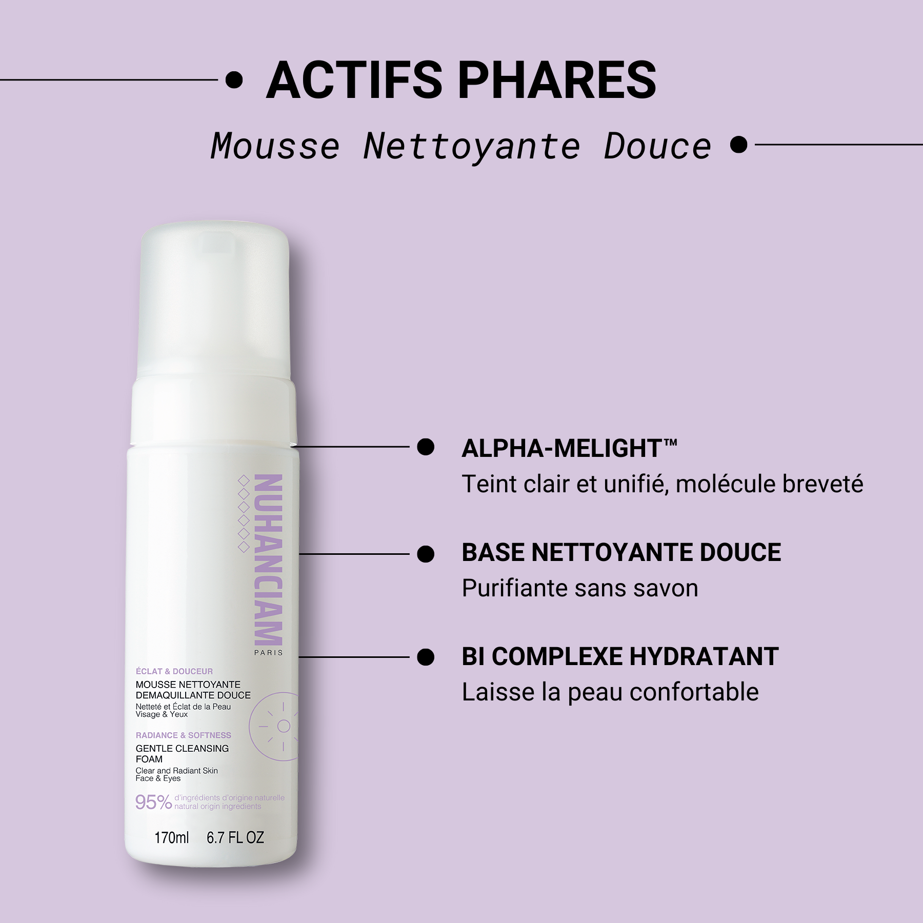 Nuhanciam Mousse Nettoyante Démaquillante Douce – 170 ml