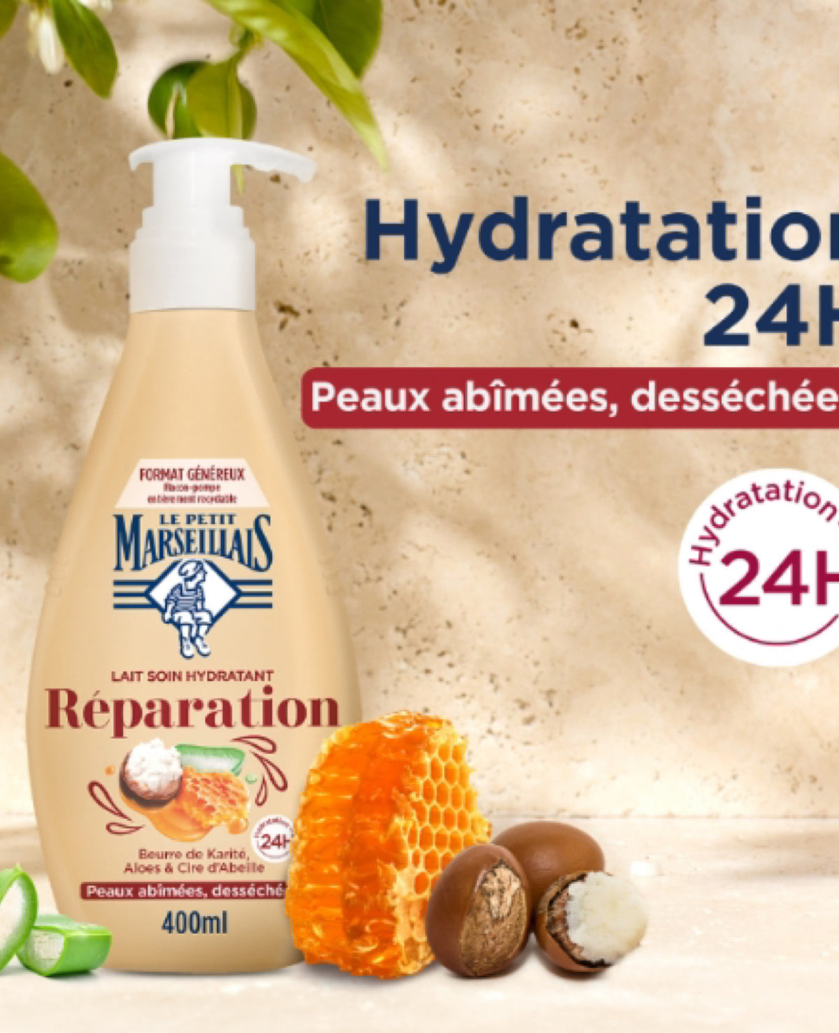 Le Petit Marseillais – Lait Soin Hydratant Réparation, 400 ml.