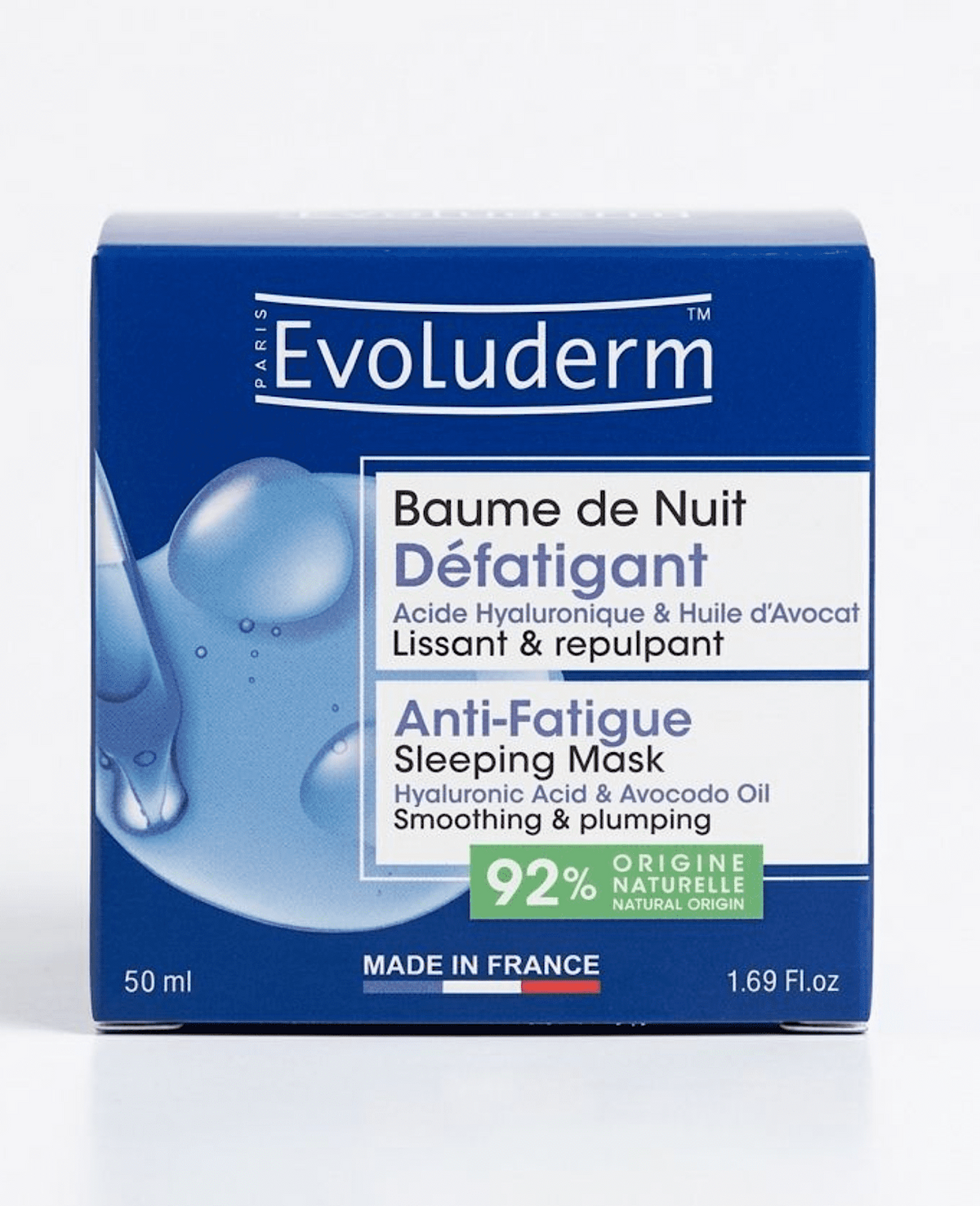 Evoluderm Baume de Nuit Défatigant – Acide Hyaluronique & Huile d’Avocat, 50 ml.
