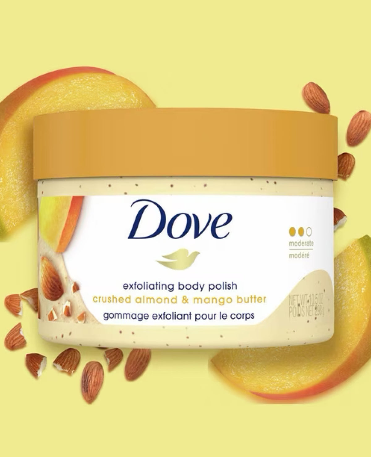 DOVE EXFOLIATING BODY POLISH – AMANDE CONCASSÉE & BEURRE DE MANGUE 🥭🤎