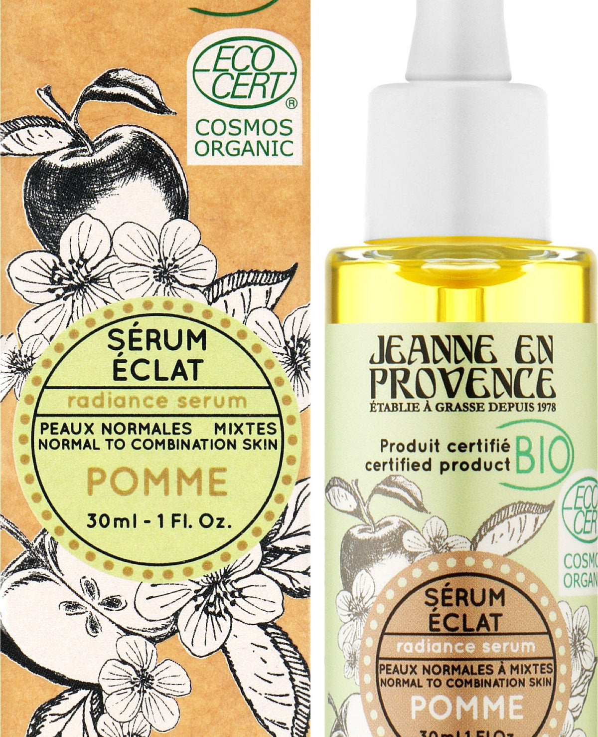 Jeanne en Provence – Sérum Éclat Pomme BIO, format 30 ml.